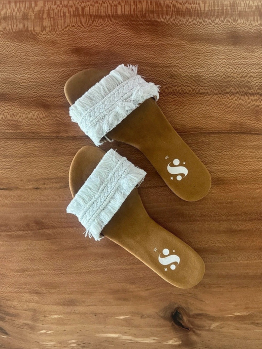 White Fringe Slide Sandals Women Boho Size: 8